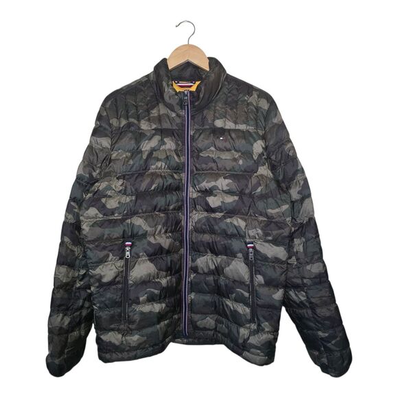 Tommy Hilfiger Men's Medium Camo Green Quilted Packable Puffer Jacket Duck Down - Picture 1 of 13